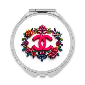 HANDMADE FASHION Round Silver Double Sided Compact Mirror